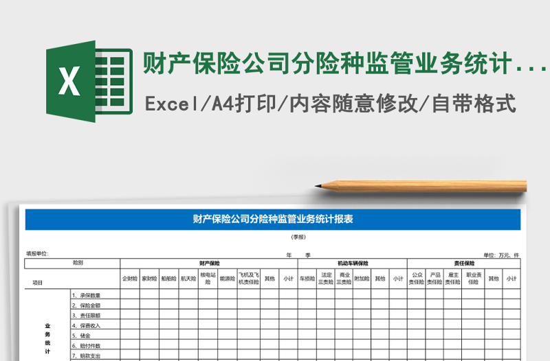 財產(chǎn)保險公司分險種監(jiān)管業(yè)務(wù)統(tǒng)計報表Excel表格