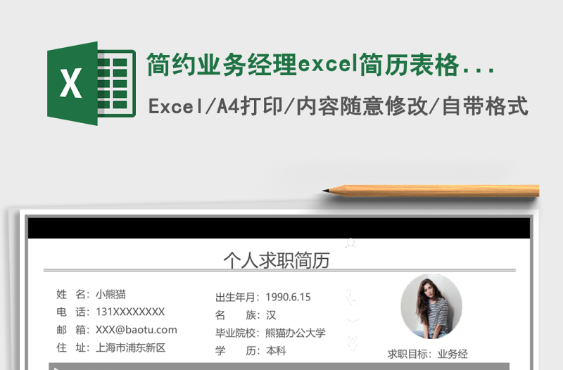 簡約業(yè)務(wù)經(jīng)理excel簡歷表格模板