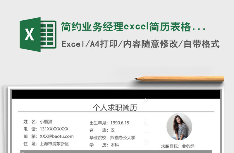 簡約業(yè)務(wù)經(jīng)理excel簡歷表格模板