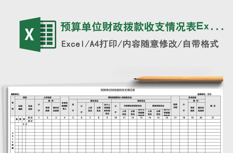 預(yù)算單位財(cái)政撥款收支情況表Excel模板