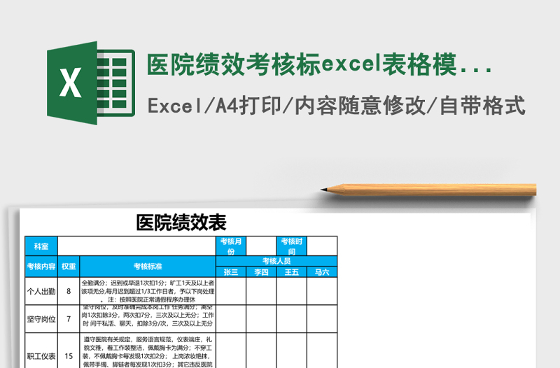 醫(yī)院績(jī)效考核標(biāo)excel表格模板表格