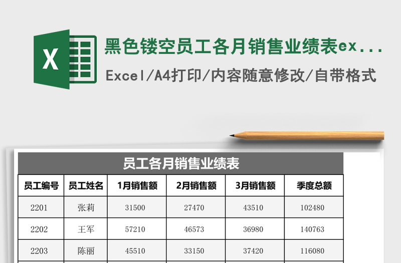 黑色鏤空員工各月銷售業(yè)績表excel模板