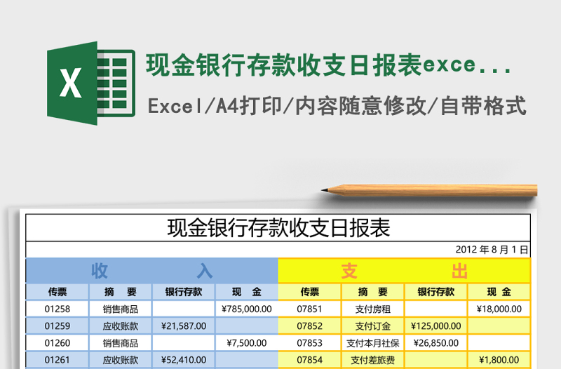 現(xiàn)金銀行存款收支日?qǐng)?bào)表excel模板