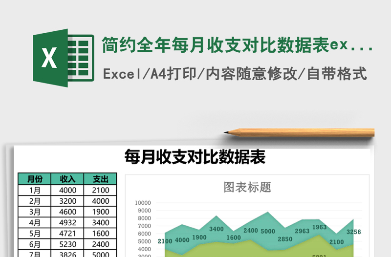 簡(jiǎn)約全年每月收支對(duì)比數(shù)據(jù)表excel模板