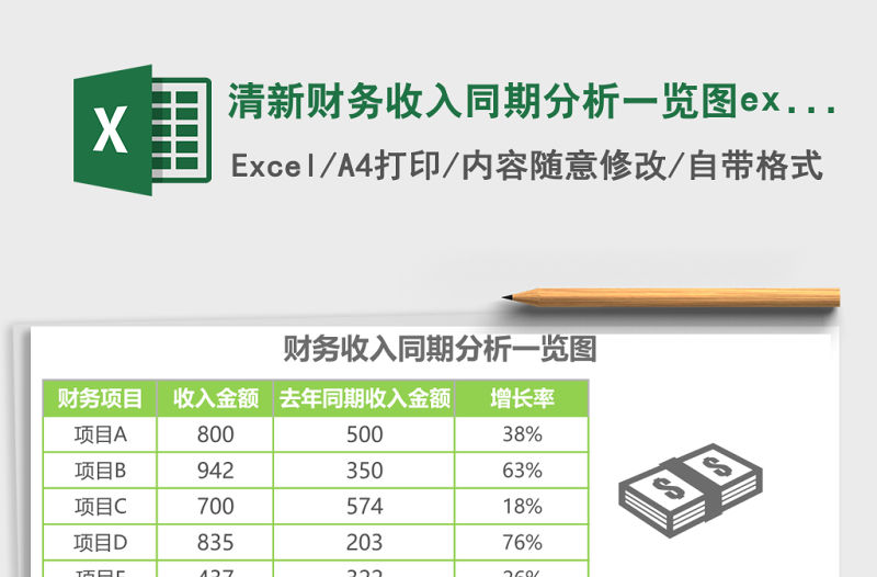 清新財務(wù)收入同期分析一覽圖excel模板表格