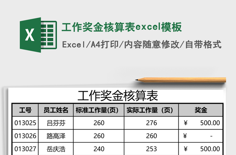 工作獎(jiǎng)金核算表excel模板