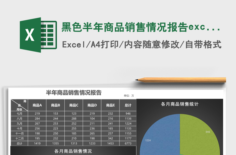 黑色半年商品銷售情況報(bào)告excel模板