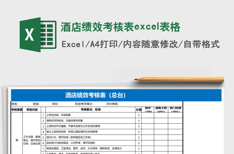 酒店績效考核表excel表格