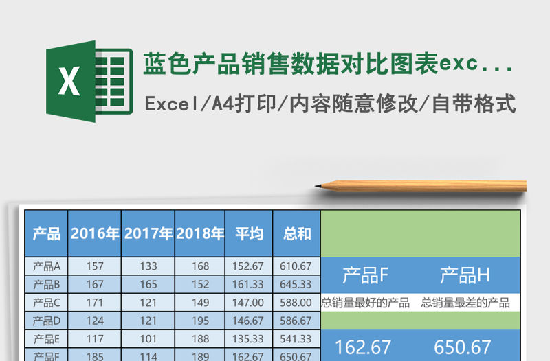藍色產品銷售數據對比圖表excel模板