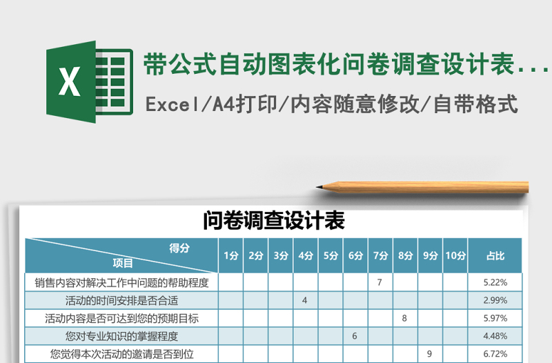 帶公式自動圖表化問卷調(diào)查設(shè)計表excel表格模板