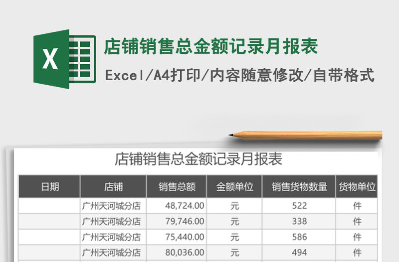 店鋪銷售總金額記錄月報表