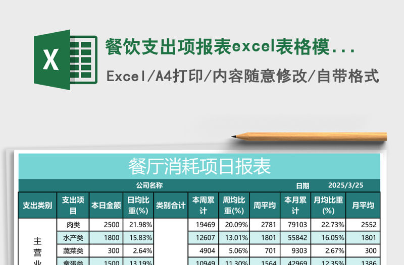 餐飲支出項報表excel表格模板