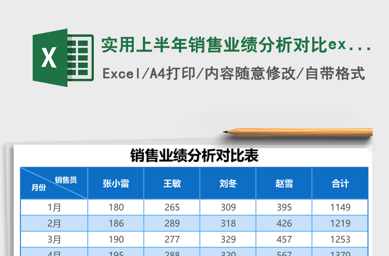 實(shí)用上半年銷售業(yè)績分析對(duì)比excel模板表格