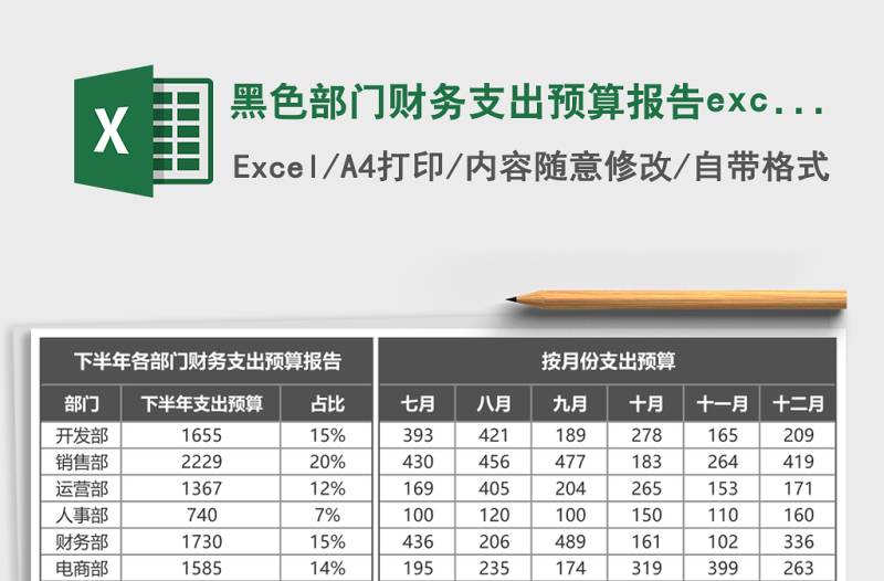 黑色部門財務(wù)支出預(yù)算報告excel模板