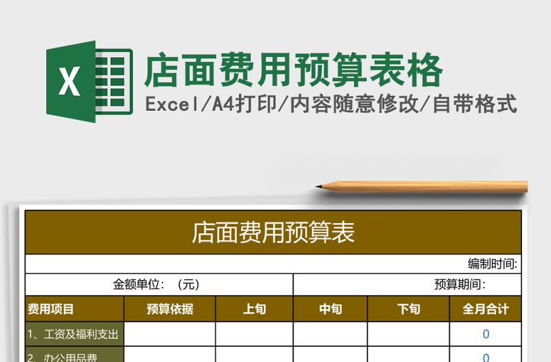 店面費用預(yù)算表格
