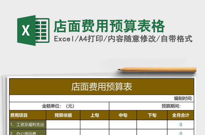 店面費用預算表格