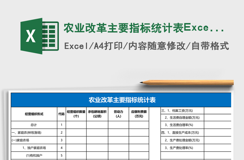 農(nóng)業(yè)改革主要指標(biāo)統(tǒng)計(jì)表Excel模板
