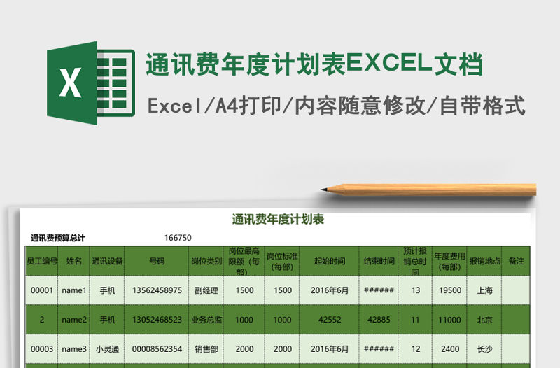 通訊費年度計劃表EXCEL文檔