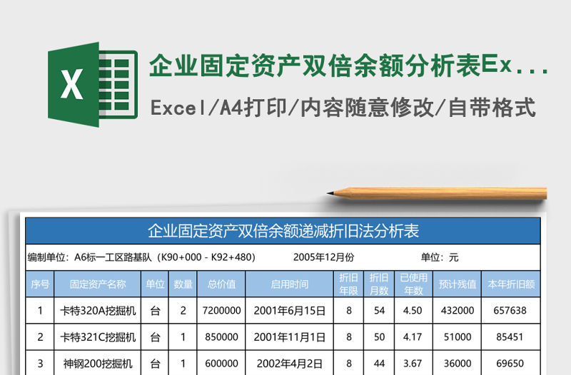 企業(yè)固定資產(chǎn)雙倍余額分析表Excel模板