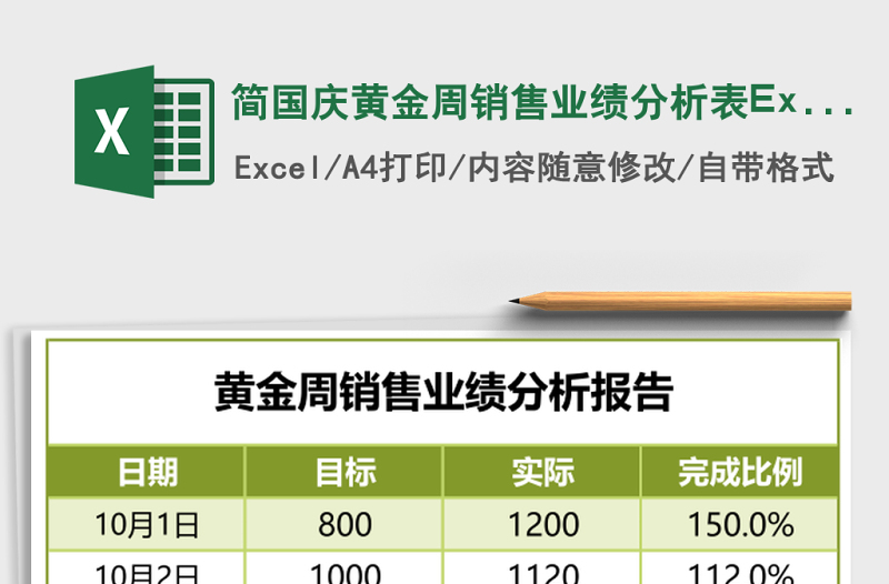 簡(jiǎn)國(guó)慶黃金周銷售業(yè)績(jī)分析表Excel模板