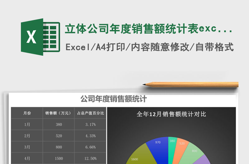 立體公司年度銷售額統計表excel模板