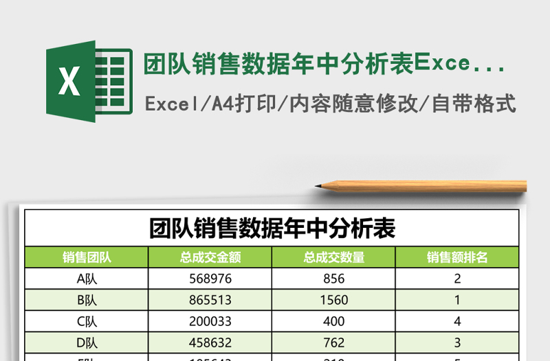 團(tuán)隊(duì)銷(xiāo)售數(shù)據(jù)年中分析表Excel表格模板