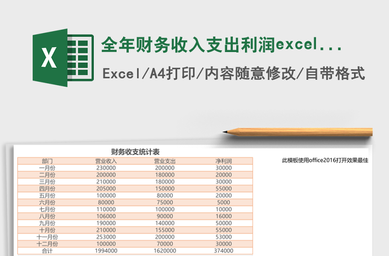 全年財(cái)務(wù)收入支出利潤(rùn)excel模板