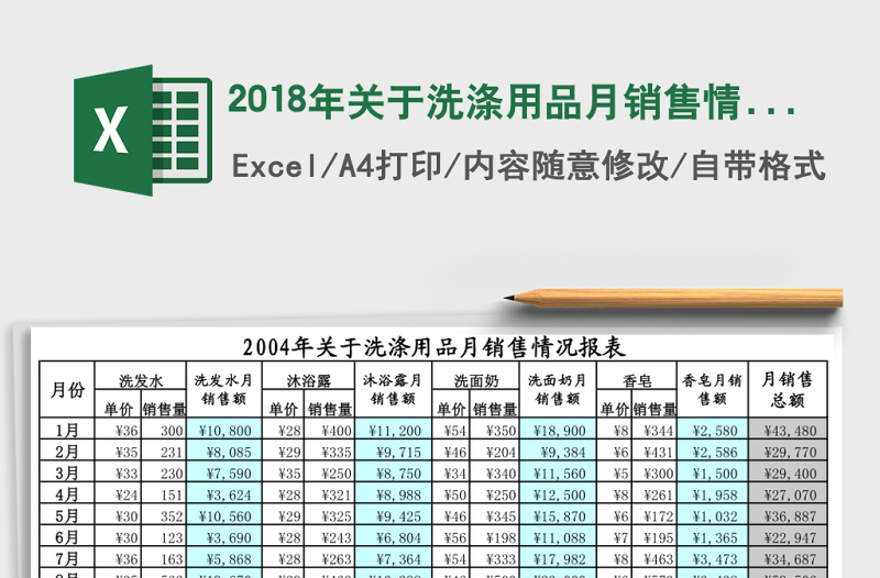 2018年關(guān)于洗滌用品月銷售情況報(bào)表