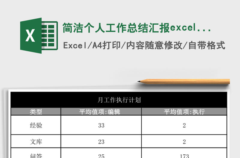 簡潔個人工作總結匯報excel表模板