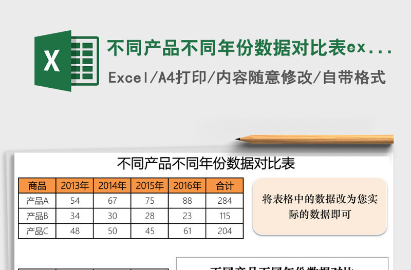 不同產品不同年份數據對比表excel表格模板