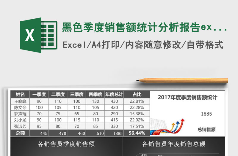 黑色季度銷售額統計分析報告excel模板