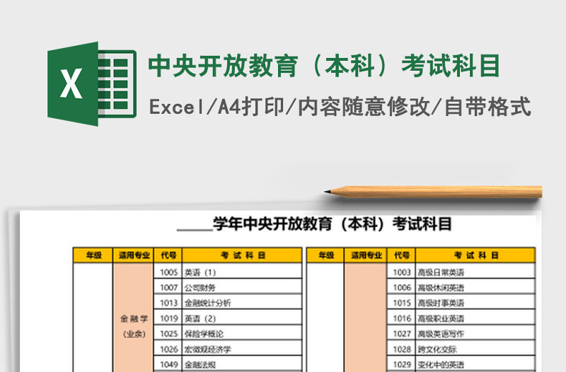 中央開放教育（本科）考試科目