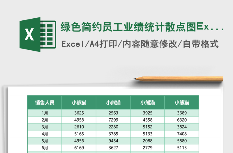 綠色簡約員工業(yè)績統(tǒng)計(jì)散點(diǎn)圖Excel模板