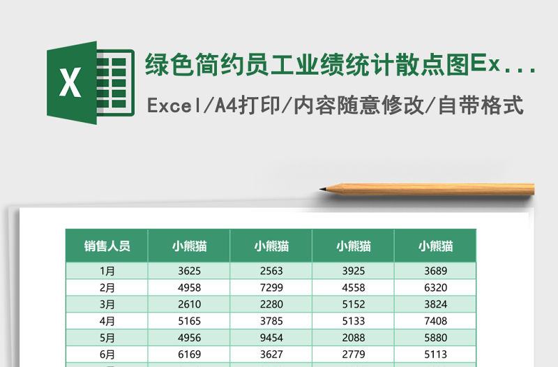 綠色簡(jiǎn)約員工業(yè)績(jī)統(tǒng)計(jì)散點(diǎn)圖Excel模板