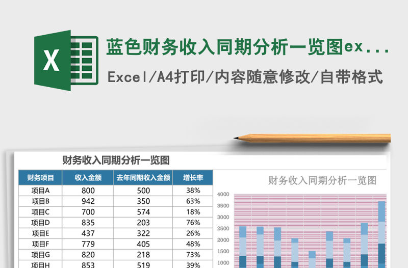 藍(lán)色財(cái)務(wù)收入同期分析一覽圖excel模板