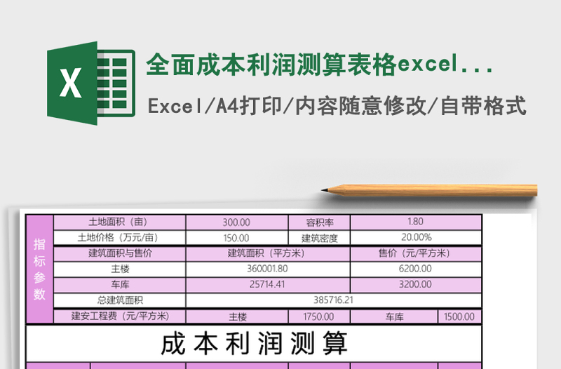 全面成本利潤(rùn)測(cè)算表格excel表格模板