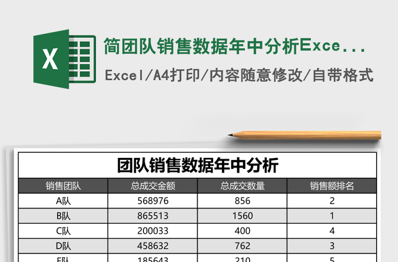 簡團隊銷售數(shù)據(jù)年中分析Excel表格模板