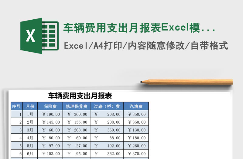 車輛費用支出月報表Excel模板