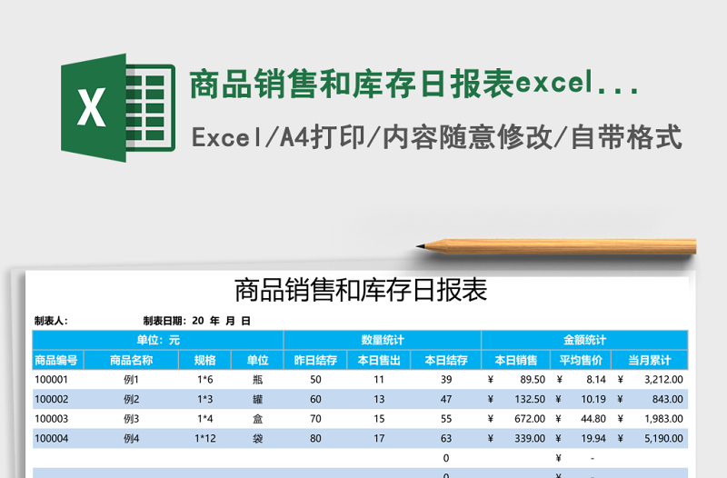 商品銷(xiāo)售和庫(kù)存日?qǐng)?bào)表excel表格模板