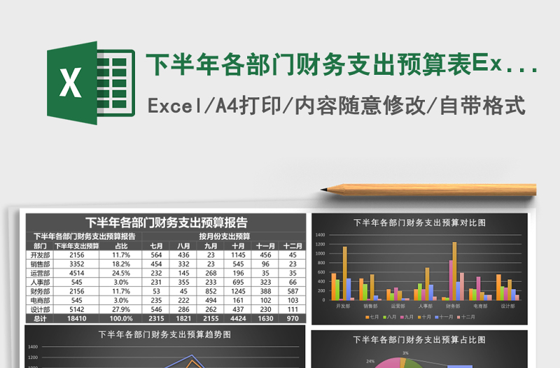 下半年各部門財務支出預算表Excel模板
