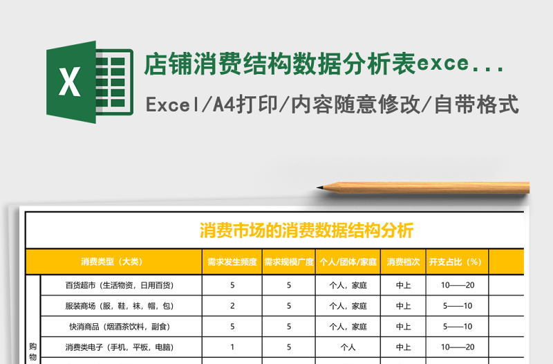 店鋪消費(fèi)結(jié)構(gòu)數(shù)據(jù)分析表excel表格模板