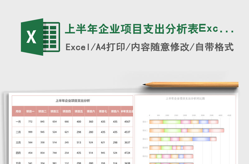 上半年企業項目支出分析表Excel模板