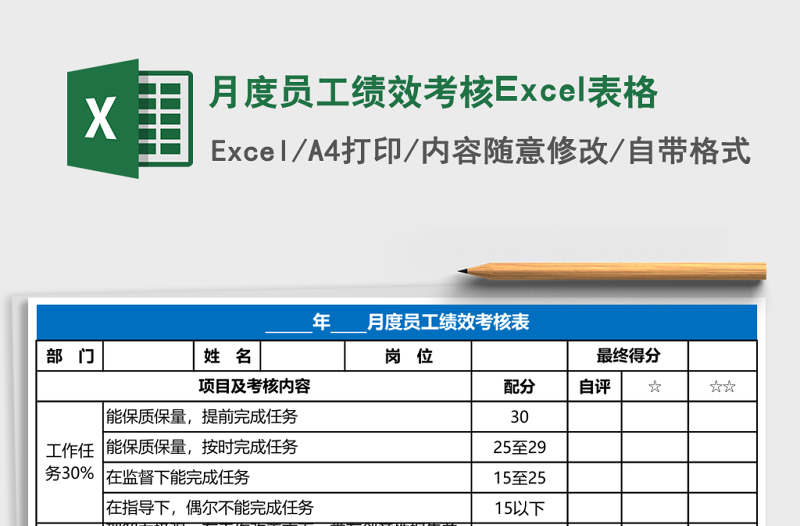 月度員工績(jī)效考核Excel表格