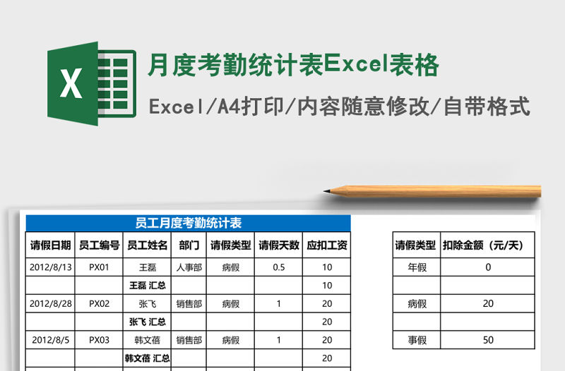 月度考勤統計表Excel表格