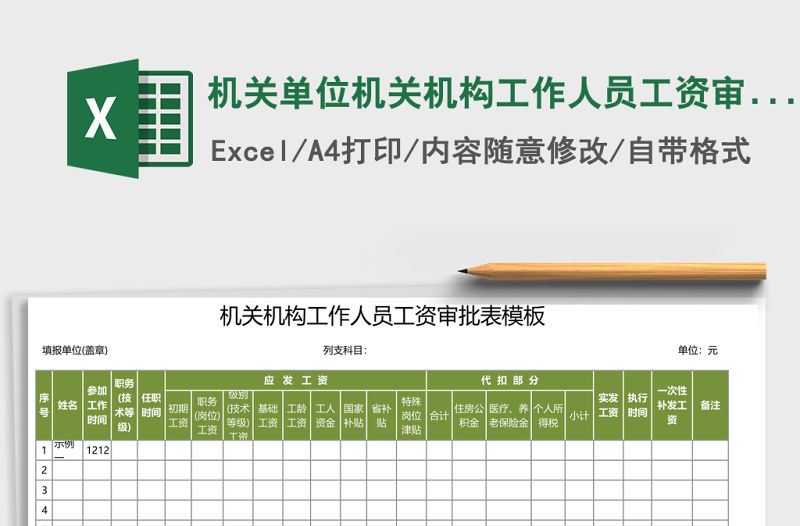 機關單位機關機構工作人員工資審批表模板