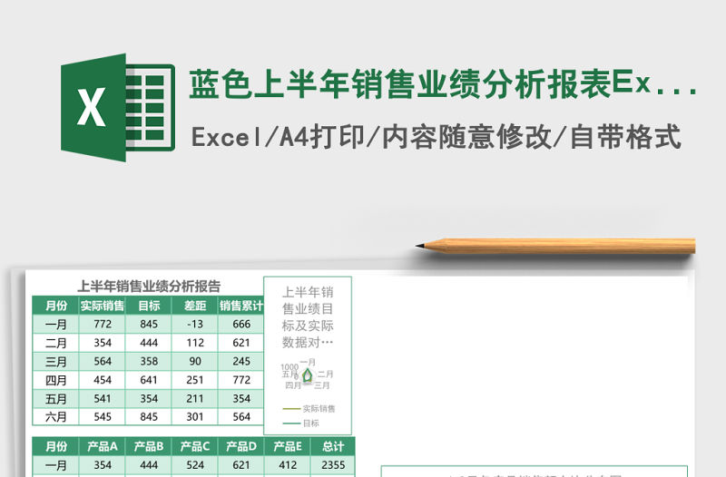 藍色上半年銷售業績分析報表Excel模板