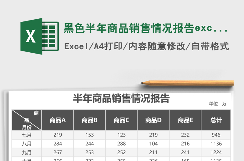 黑色半年商品銷售情況報告excel模板