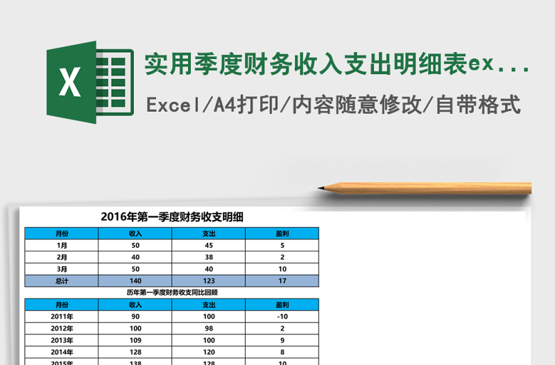 實(shí)用季度財(cái)務(wù)收入支出明細(xì)表excel模板表格