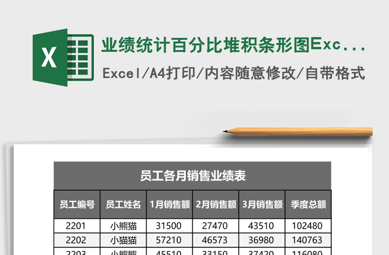 業(yè)績統(tǒng)計百分比堆積條形圖Excel模板黑