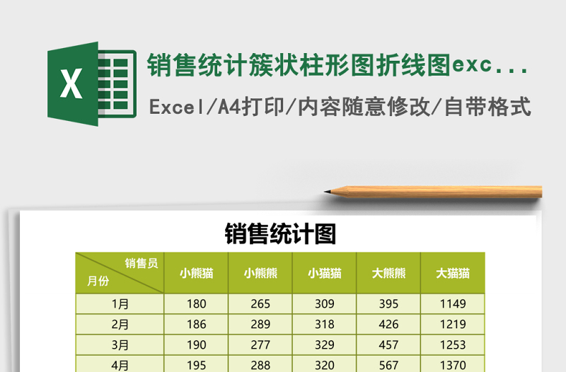 銷售統(tǒng)計(jì)簇狀柱形圖折線圖excel模板